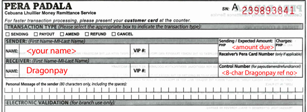 Cebuana Lhuillier transaction form slip