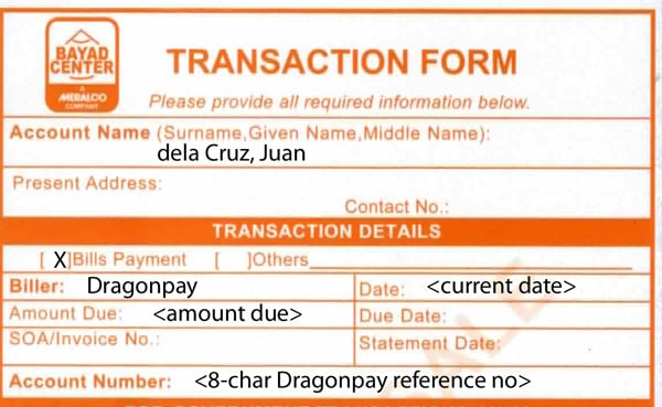 bayad-center-transaction-form Pay via Bayad Center - Step 1